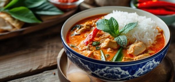 Thailand tradition red curry with beef,pork or chicken menu in thai.